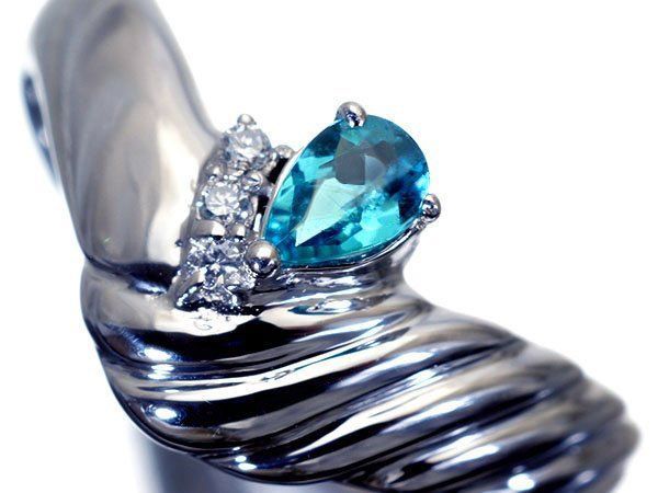 ジュエリー CGL鑑 ブラジル産 上天然パライバトルマリン0.18 ct＆ 上ダイヤ0.03 ct 超 Pt 900リング h 7983 iim