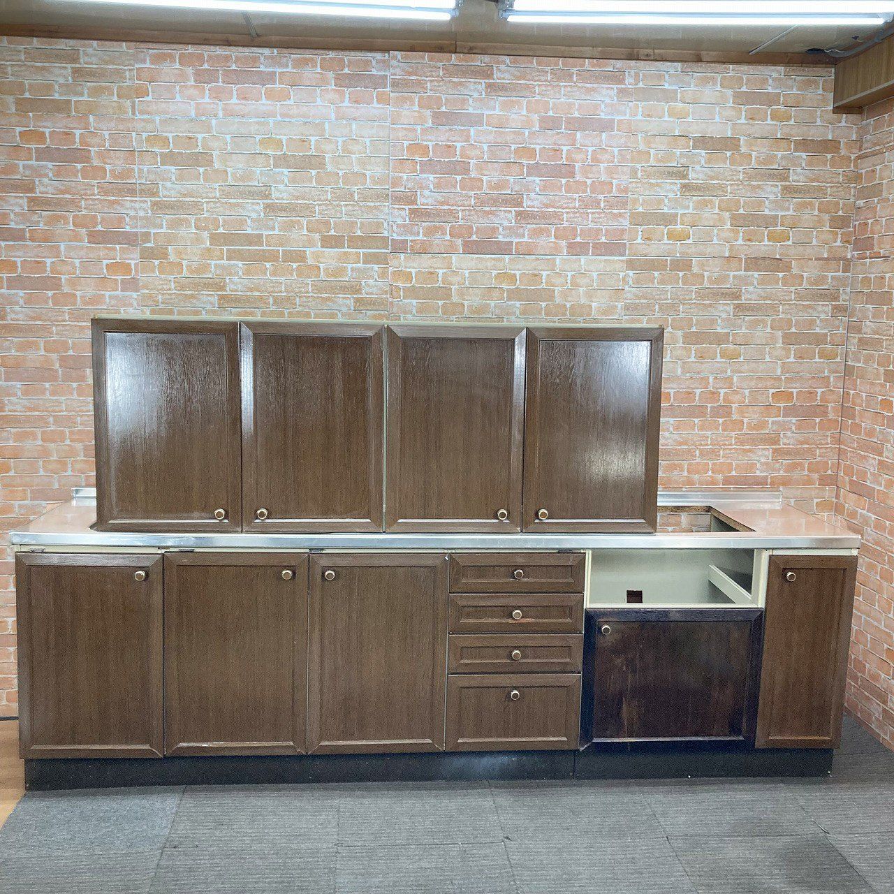 サンウェブ　キッチン2100ミリ　中古 中古品】【中古】 サンウェーブ工業 ステンレス製 システムキッチン