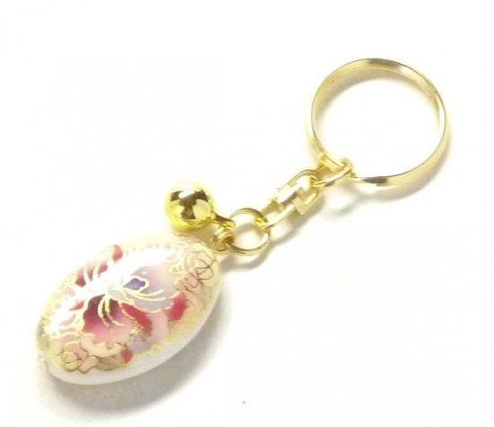 メーカー直送 九谷焼 キーホルダー 花ボール 両面絵柄 鈴付き ご当地 石川県土産 おまかせ色