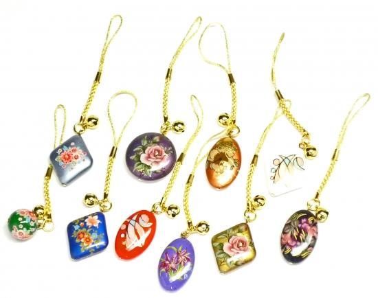 メーカー直送 九谷焼 ストラップ 花ボール 両面絵柄 鈴付き ご当地 石川県土産 おまかせ色10個