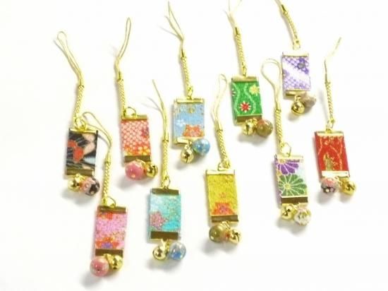 メーカー直送 九谷焼×加賀友禅風ストラップ ご当地 石川県土産 ストラップ 鈴付き おまかせ10個セット