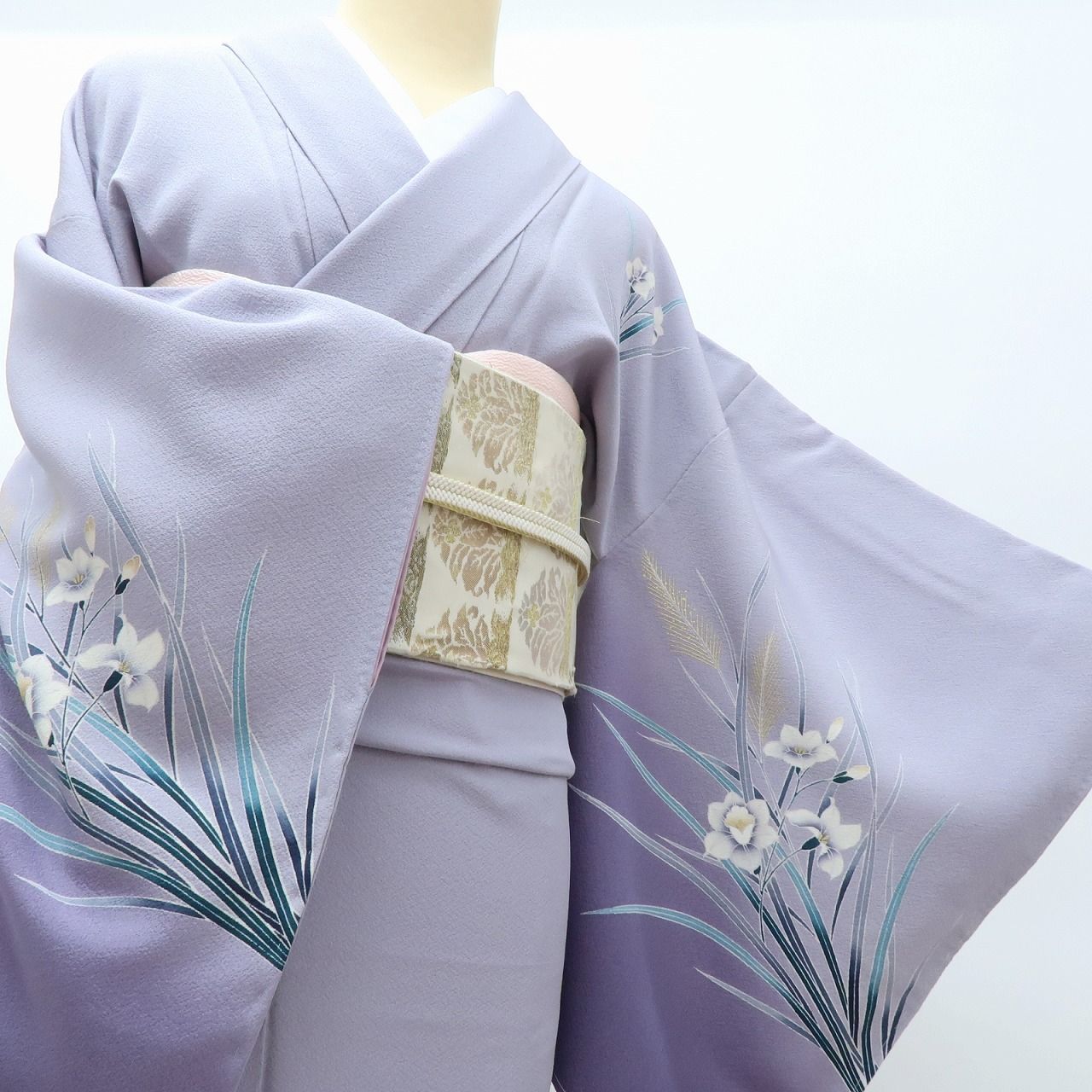 百華❀Y3988◇美品未着用 正絹 仕付け糸付 手縫い仕立て 水仙 蝶 訪問