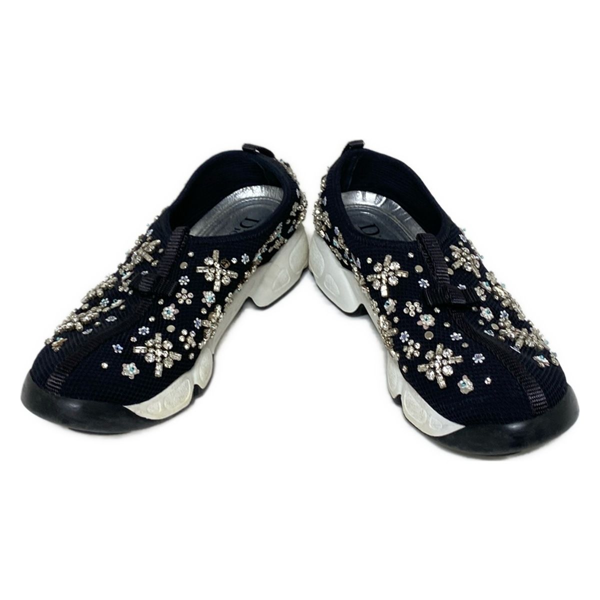 ディオール クリスチャンディオール スリッポン 37 レディース - 黒 ラインストーン スパンコール リボン インソール取外し可