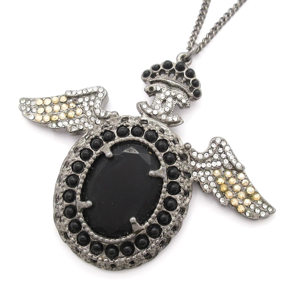 CHANEL シャネル ネックレス ココマーク シルバー×黒×クリア ビジュー ウイング