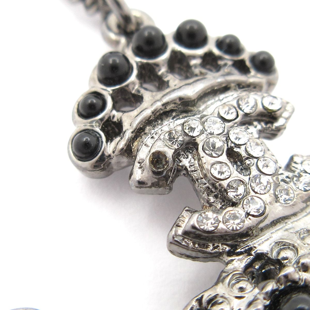  CHANEL シャネル ネックレス ココマーク シルバー 黒 クリア ビジュー ウイング ネックレス アクセサリー