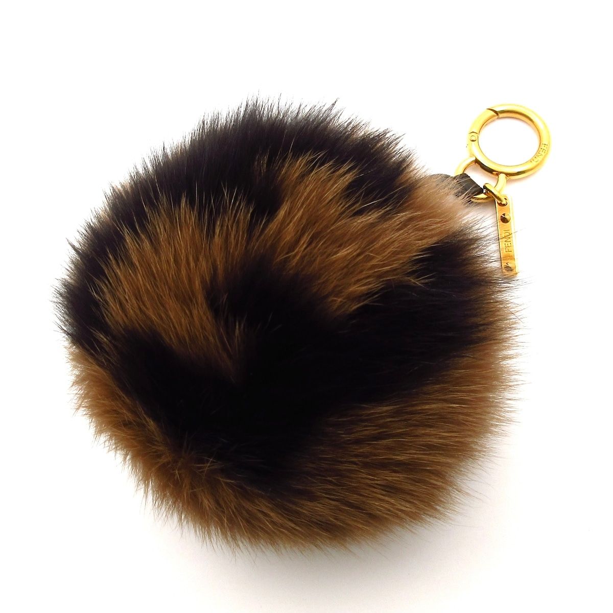 FENDI フェンディ キーホルダー チャーム ポンポンチャーム ダークブラウン レザー フォックス