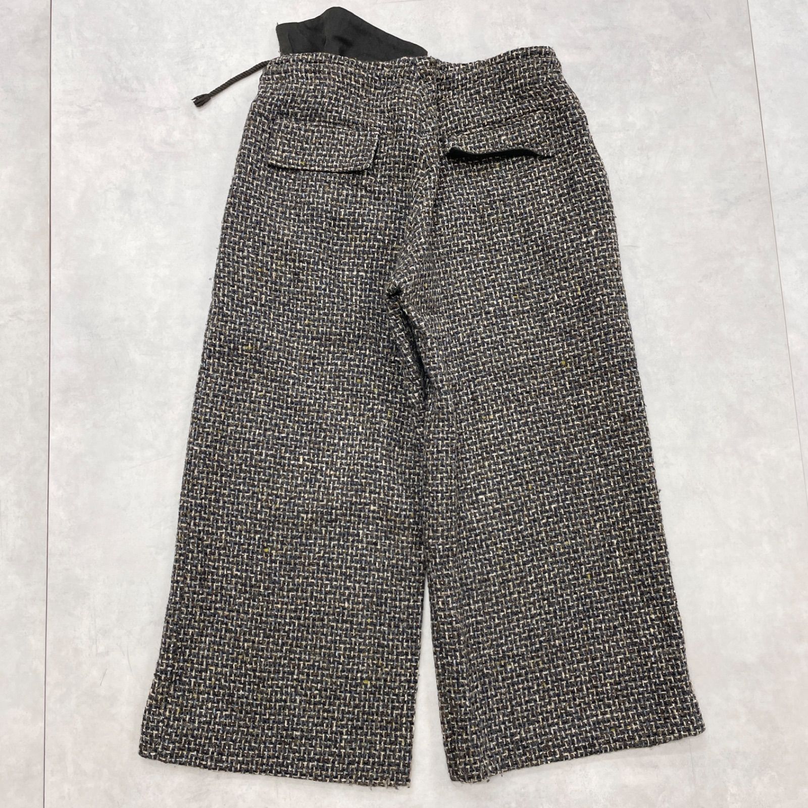 Y’s ワイズ ワイドパンツ ツイード ハイウエスト ドローコード アンゴラ ウール ブラウン レディース 2