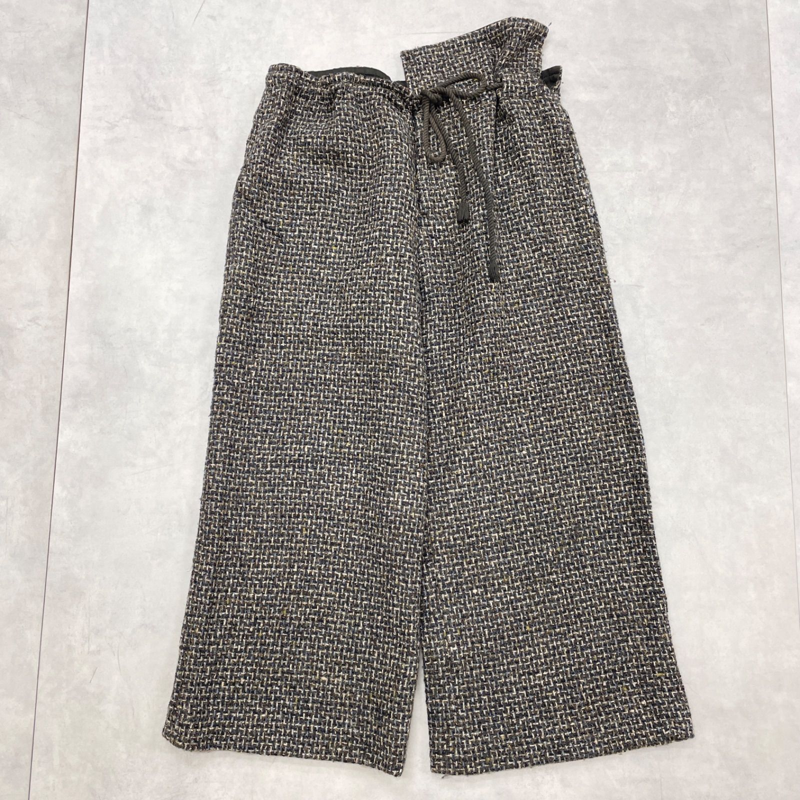 Y’s ワイズ ワイドパンツ ツイード ハイウエスト ドローコード アンゴラ ウール ブラウン レディース 2