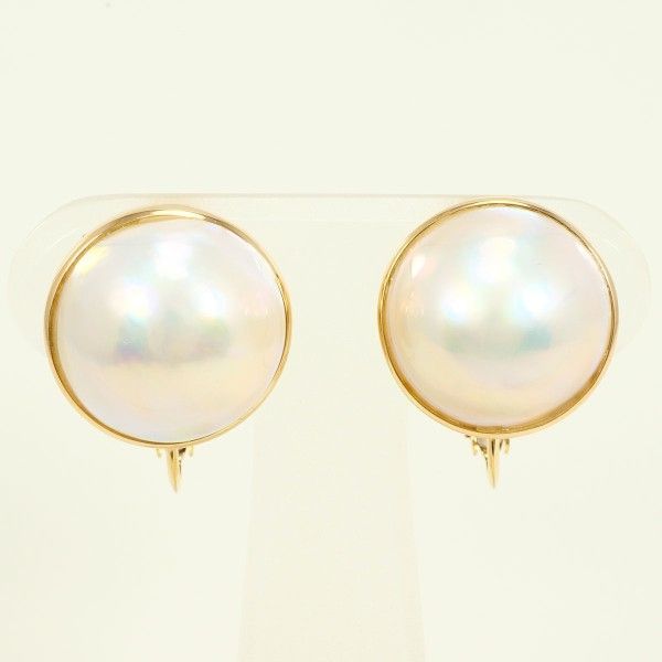 K18YG イヤリング clip-on earrings 半形真珠 カード鑑別書 総重量約9.2g