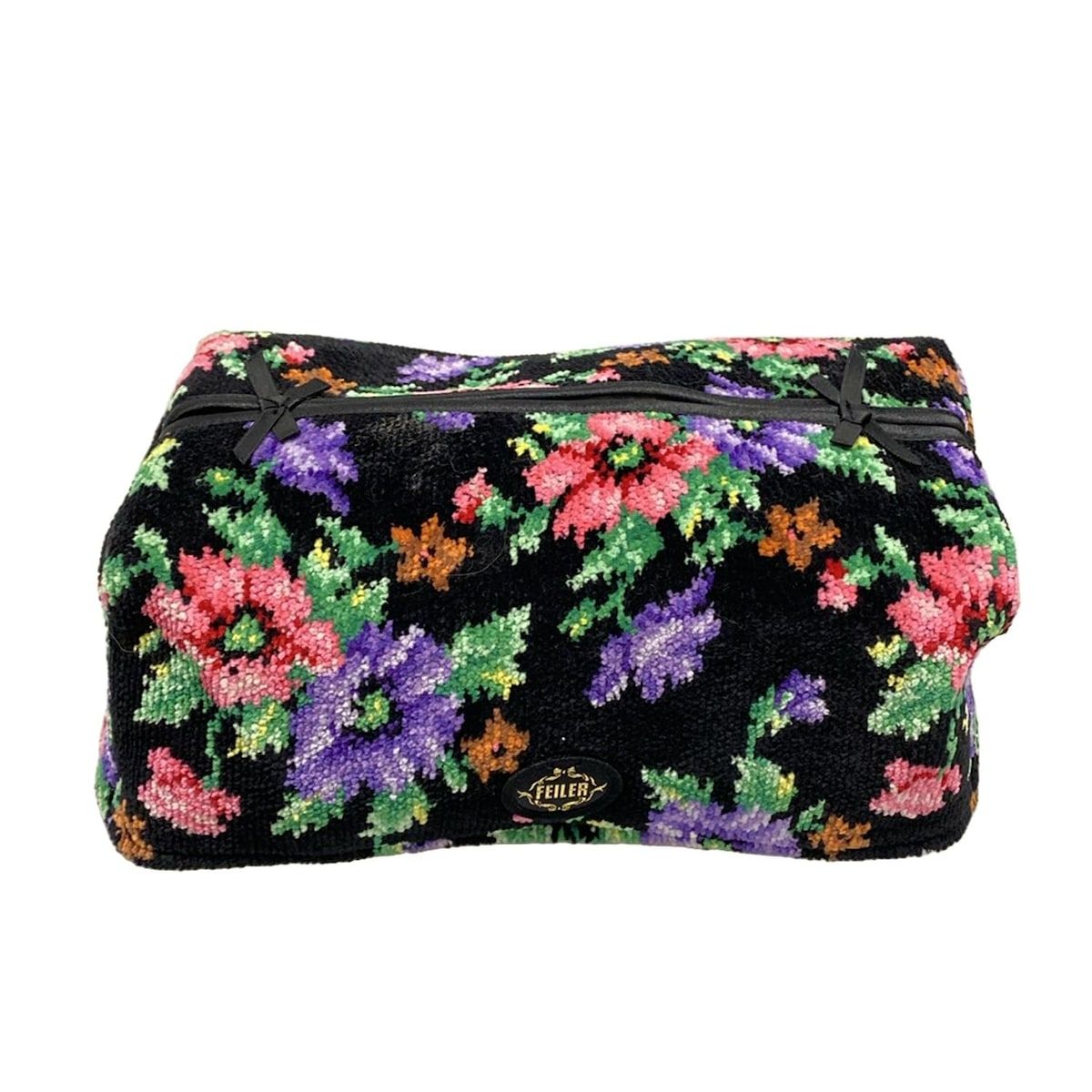 FEILER フェイラー 小物 黒 ピンク マルチ ティッシュカバー 花柄