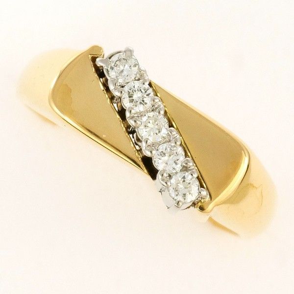 PT900 K18YG リング ring 指輪 12号 ダイヤ 0.15 カード鑑別書 総重量約6.4g