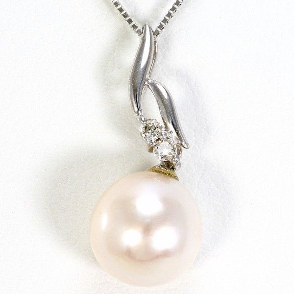 K18WG ネックレス necklace パール 真珠 ダイヤ 0.04 総重量約2.0g 約40cm