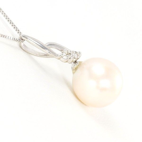 K 18 WG ネックレス necklace パール 真珠 ダイヤ 0.04 総重量約2.0 g 約40 cm