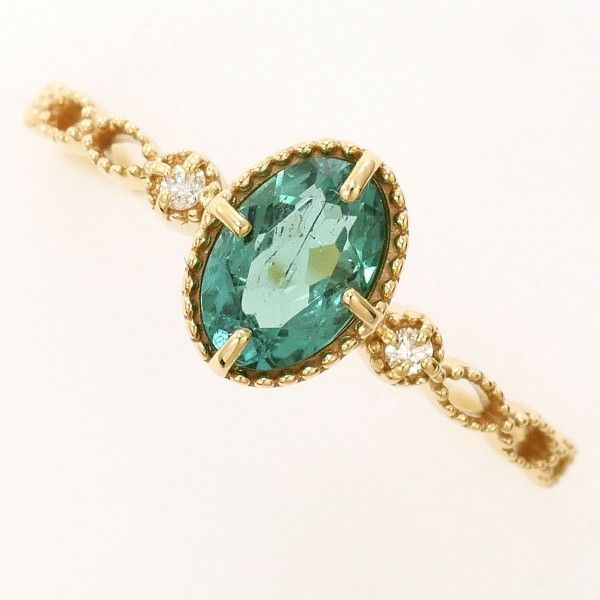 K10YG リング ring 指輪 8.5号 トルマリン 0.40 ダイヤ 0.02 総重量約0.8g