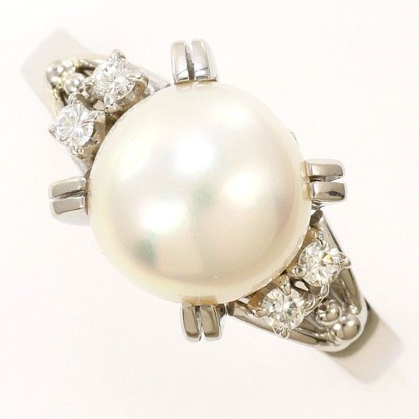 PT 900 リング ring 指輪 10 5号 パール 真珠 約8 mm ダイヤ 0 075 総重量約4 4 g