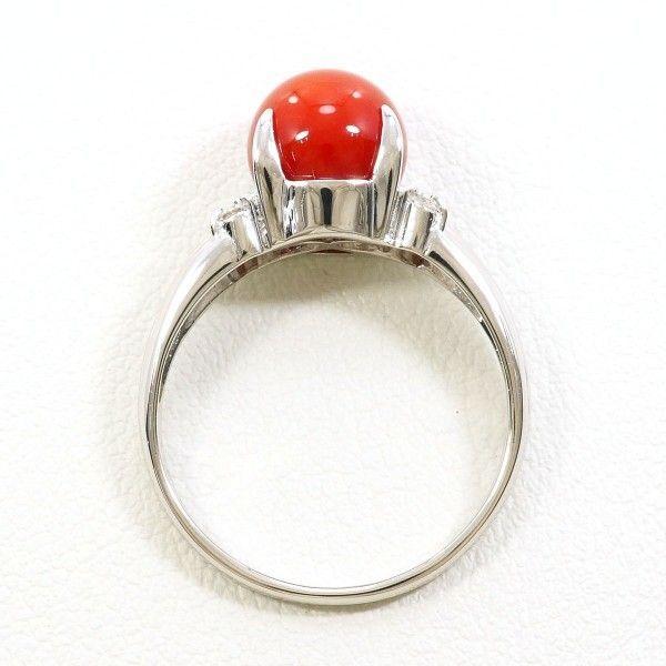 PT 900 リング ring 指輪 12号 サンゴ 約8 mm ダイヤ 0.08 総重量約4.1 g