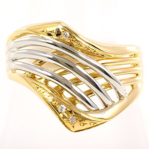 PT900 K18YG リング ring 指輪 15号 ダイヤ 0.02 総重量約4.2g