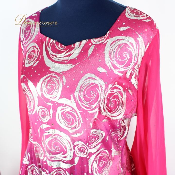 社交ダンス 衣装 ドレス ワンピース パーティ衣装 女性用 オールシーズン ピンク系 Leirena レイリーナ 花柄 シルバー系 派手 シャイニーデザイン モダン フォーマル マルチシーズン ステージ衣装 レディース おしゃれ かわいい