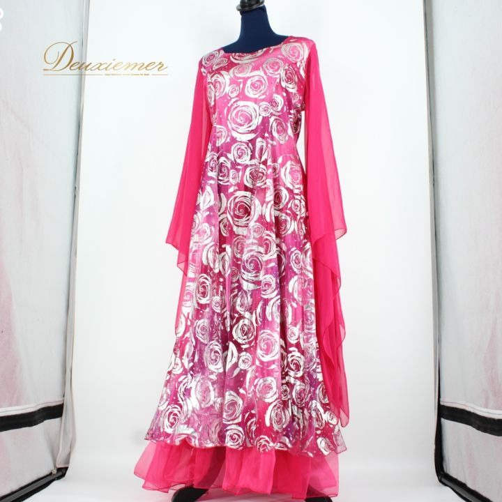 Leirena （レイリーナ）フリルロングワンピース 社交ダンス パーティドレス 社交ダンス 衣装 スタンダード ドレス ワンピース パーティ衣装 女性用