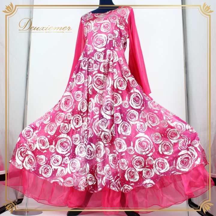 社交ダンス 衣装 ドレス ワンピース パーティ衣装 女性用 オールシーズン ピンク系 Leirena レイリーナ 花柄 シルバー系 派手 シャイニーデザイン モダン フォーマル マルチシーズン ステージ衣装 レディース おしゃれ かわいい