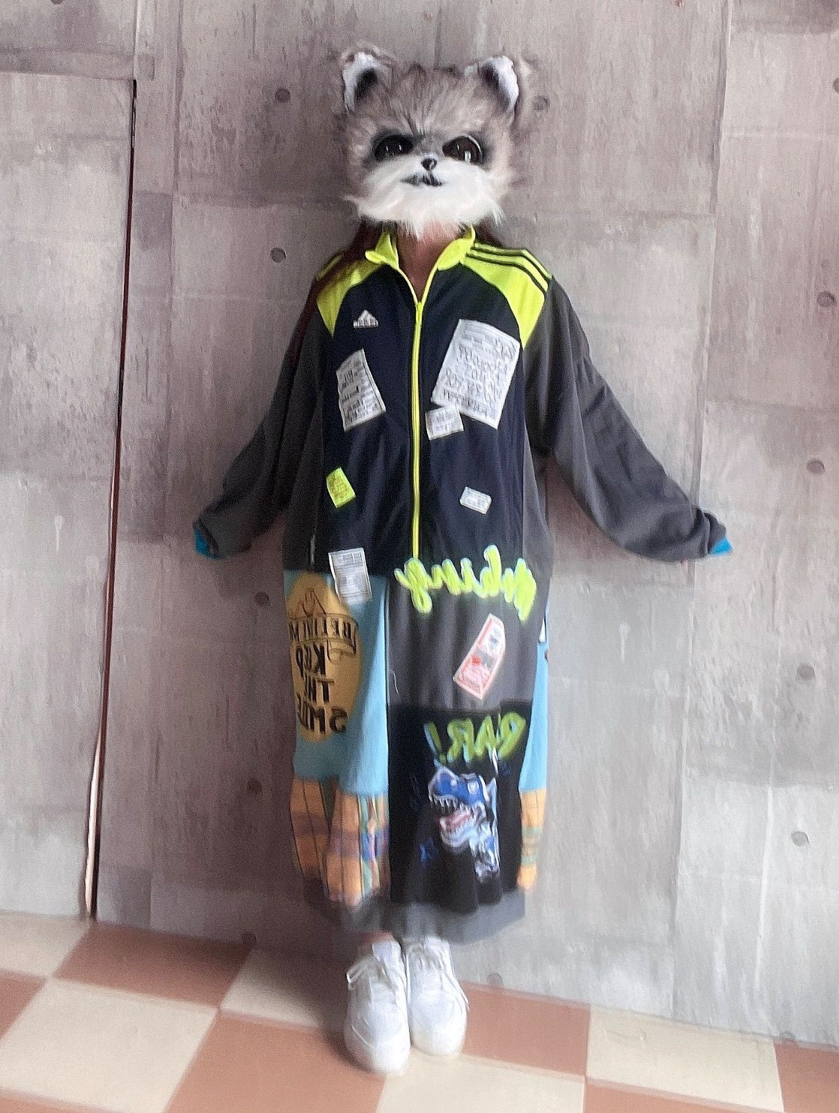 ジャージリメイクワンピース ジャージワンピース スポーツミックスワンピース トレーナーワンピース ゆるだぼワンピース パッチワークワンピース