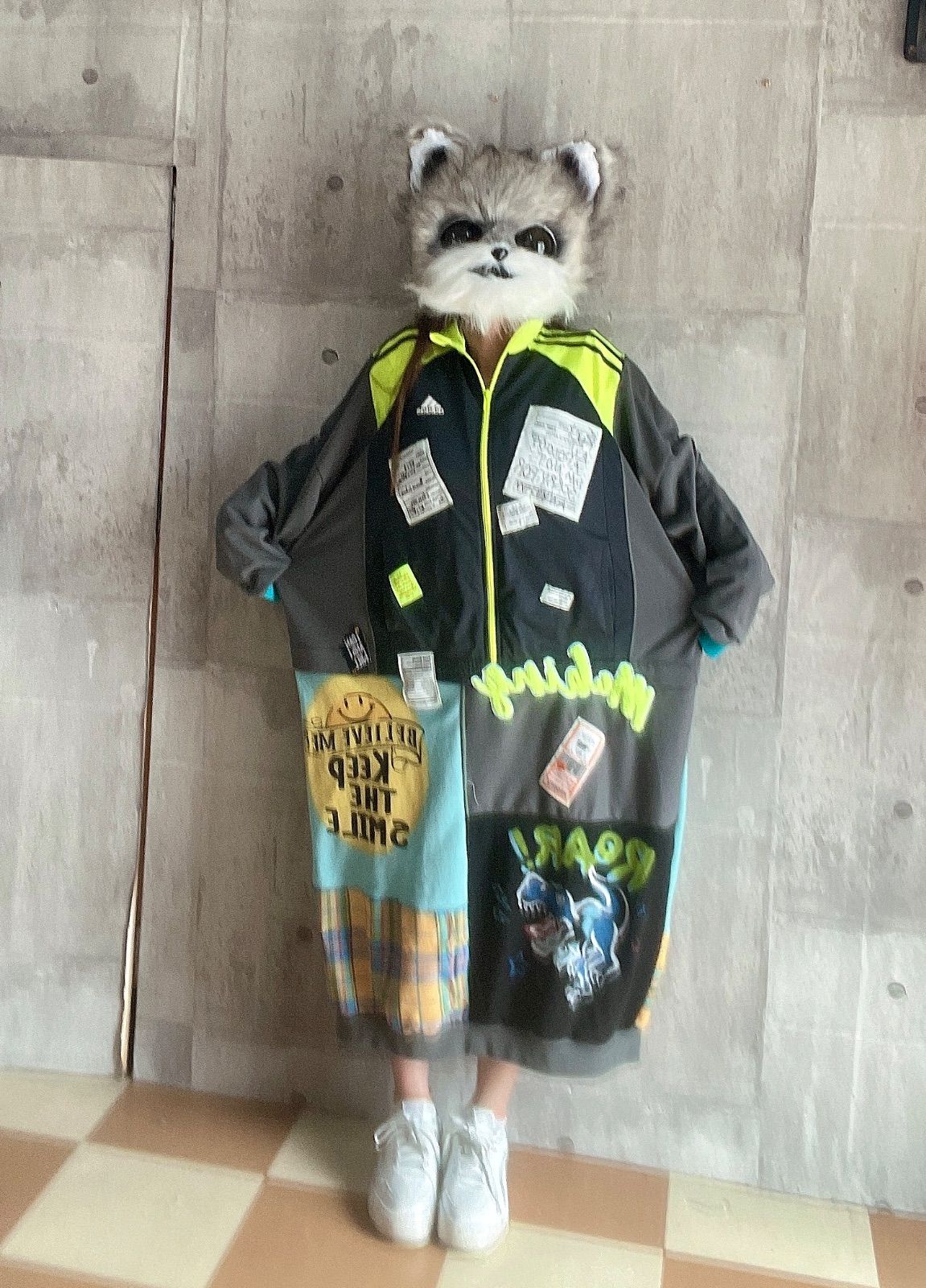 ジャージリメイクワンピース ジャージワンピース スポーツミックスワンピース トレーナーワンピース ゆるだぼワンピース パッチワークワンピース