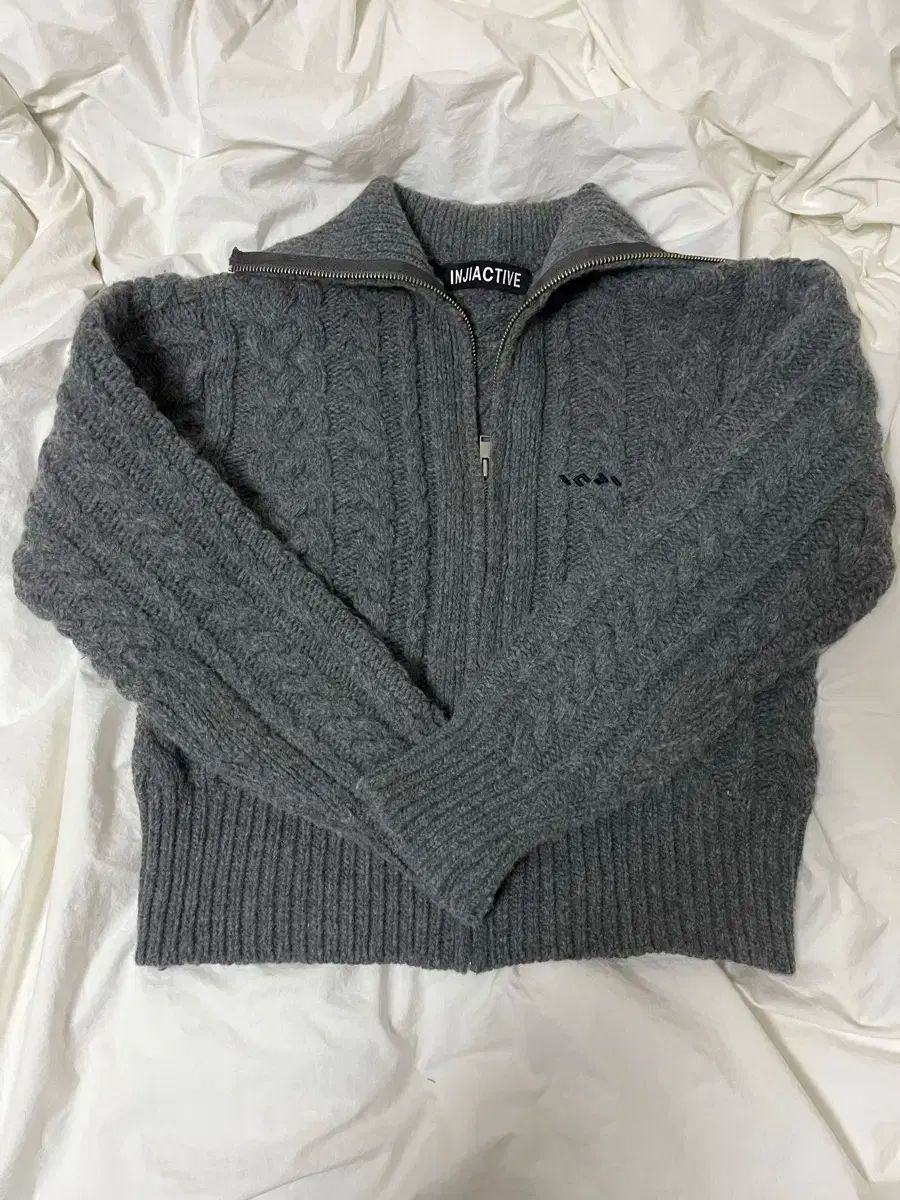 アクティブ ウール ケーブル ジップアップ セーター グレー
