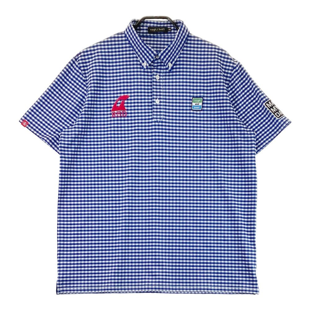サイズ XL ROUGH SWELL ラフアンドスウェル 半袖ポロシャツ ボタンダウン チェック柄 ネイビー系 ゴルフウェア メンズ ストスト