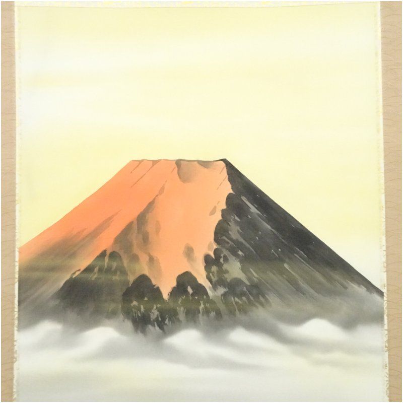 掛け軸 安田壮峰 『 赤富士 』 絹本 希少 軸装 茶道具 掛軸 美品 です。 掛け軸 安田壮峰 『 赤富士 』 絹本 希少 軸装 茶道具 掛軸 美品 です