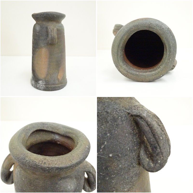 インテリア小物 備前焼 山下譲治造 耳付花入（共箱） 花入れ 茶道 茶道具