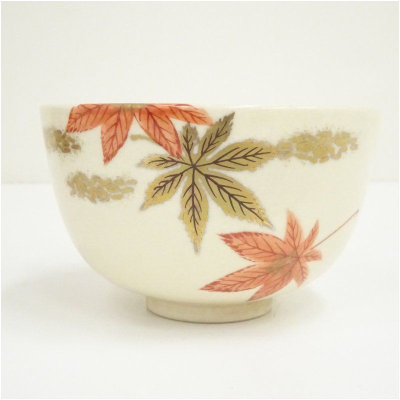 京焼 弘艸造 色絵紅葉茶碗（共箱） 茶道 抹茶 おしゃれ 抹茶茶碗 抹茶