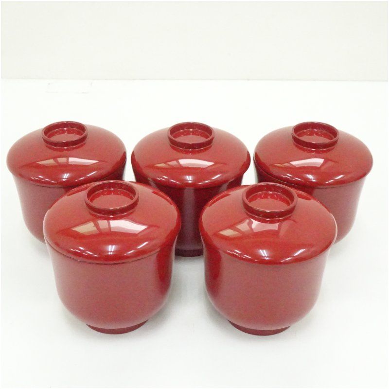 朱漆塗小吸物椀5客 保護箱 吸い物椀 和食器 おしゃれ 味噌汁 吸い物 漆器 和食 懐石 茶道 茶道具 お椀 汁椀 汁物椀 owan