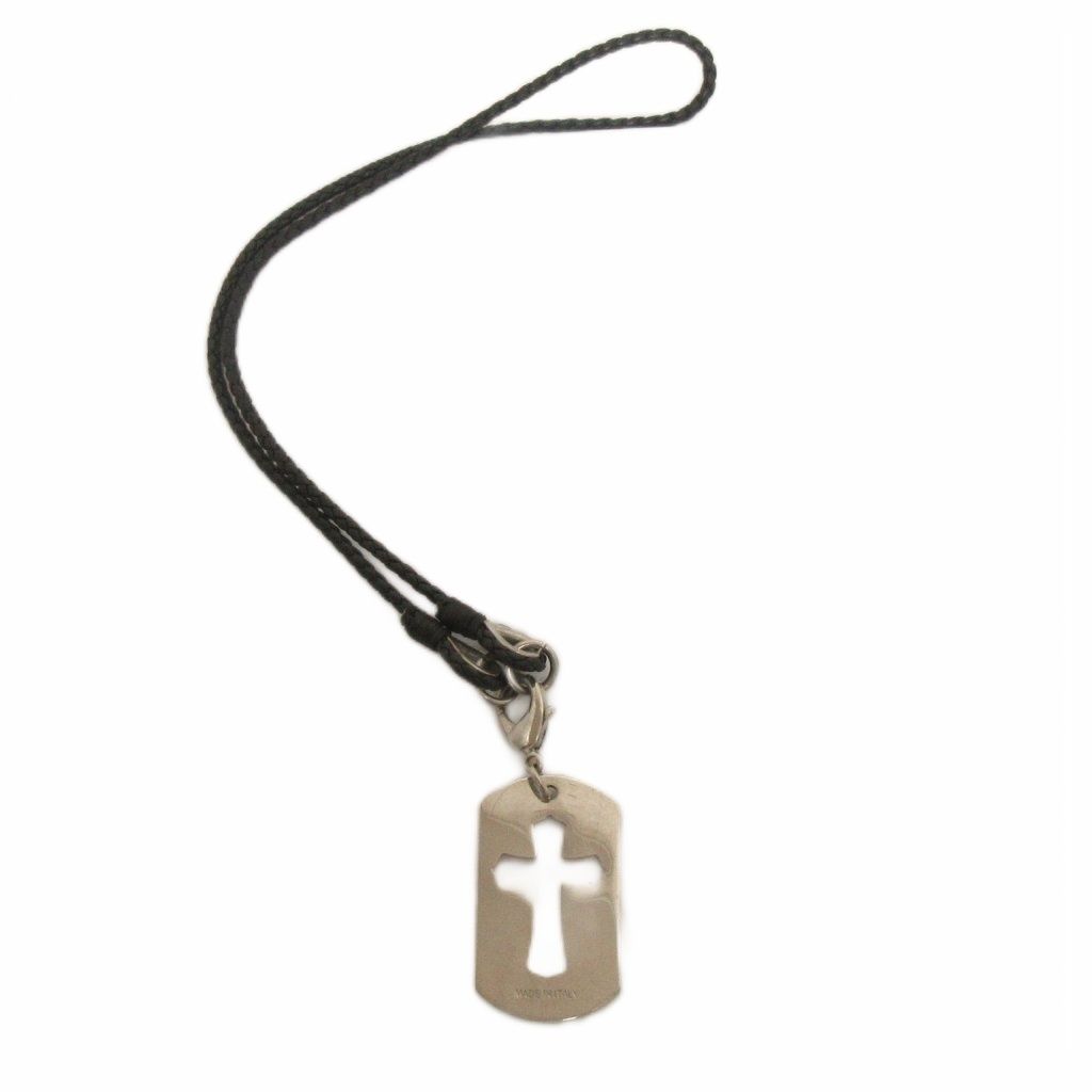  ドルチェ ガッバーナ ドルガバ DOLCE GABBANA ドックタグ クロスネックレス ペンダント 十字架 編み込み レザー シルバー 黒 ブラック ネックレス アクセサリー