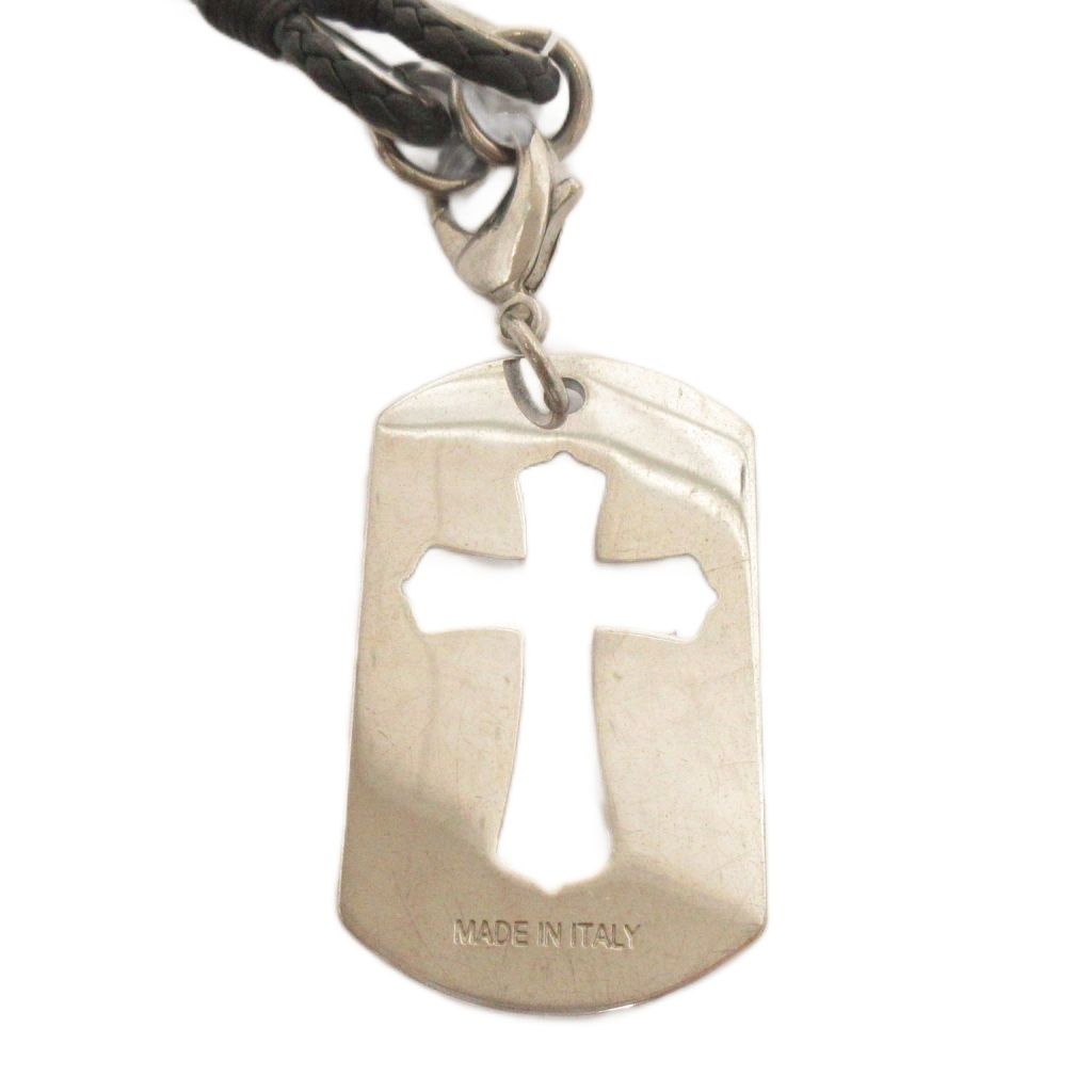 ドルチェ ガッバーナ ドルガバ DOLCE GABBANA ドックタグ クロスネックレス ペンダント 十字架 編み込み レザー シルバー 黒 ブラック