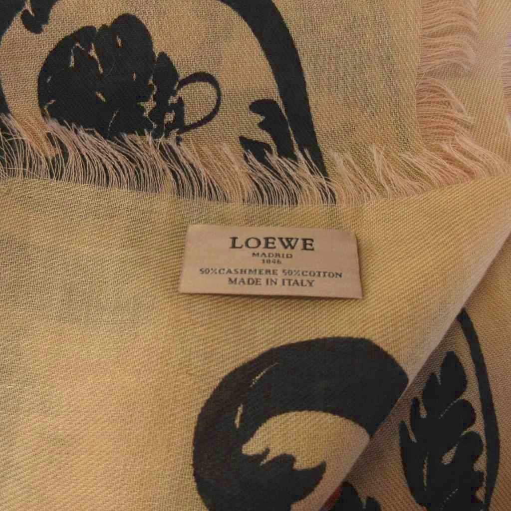  ロエベ LOEWE ボタニカルストール マフラー フリンジ プリント カシミア混 茶 ブラウン AA ストール ショール 小物
