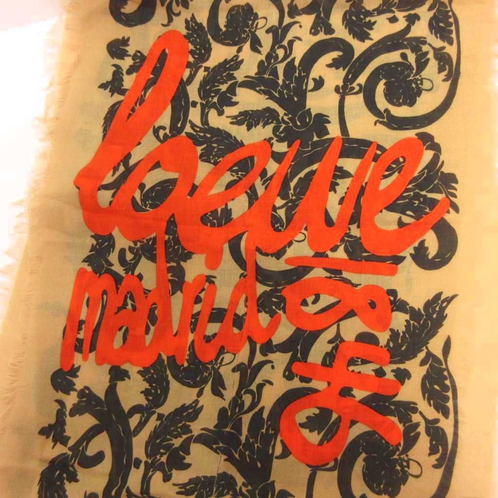 ロエベ LOEWE ボタニカルストール マフラー フリンジ プリント カシミア混 茶 ブラウン AA