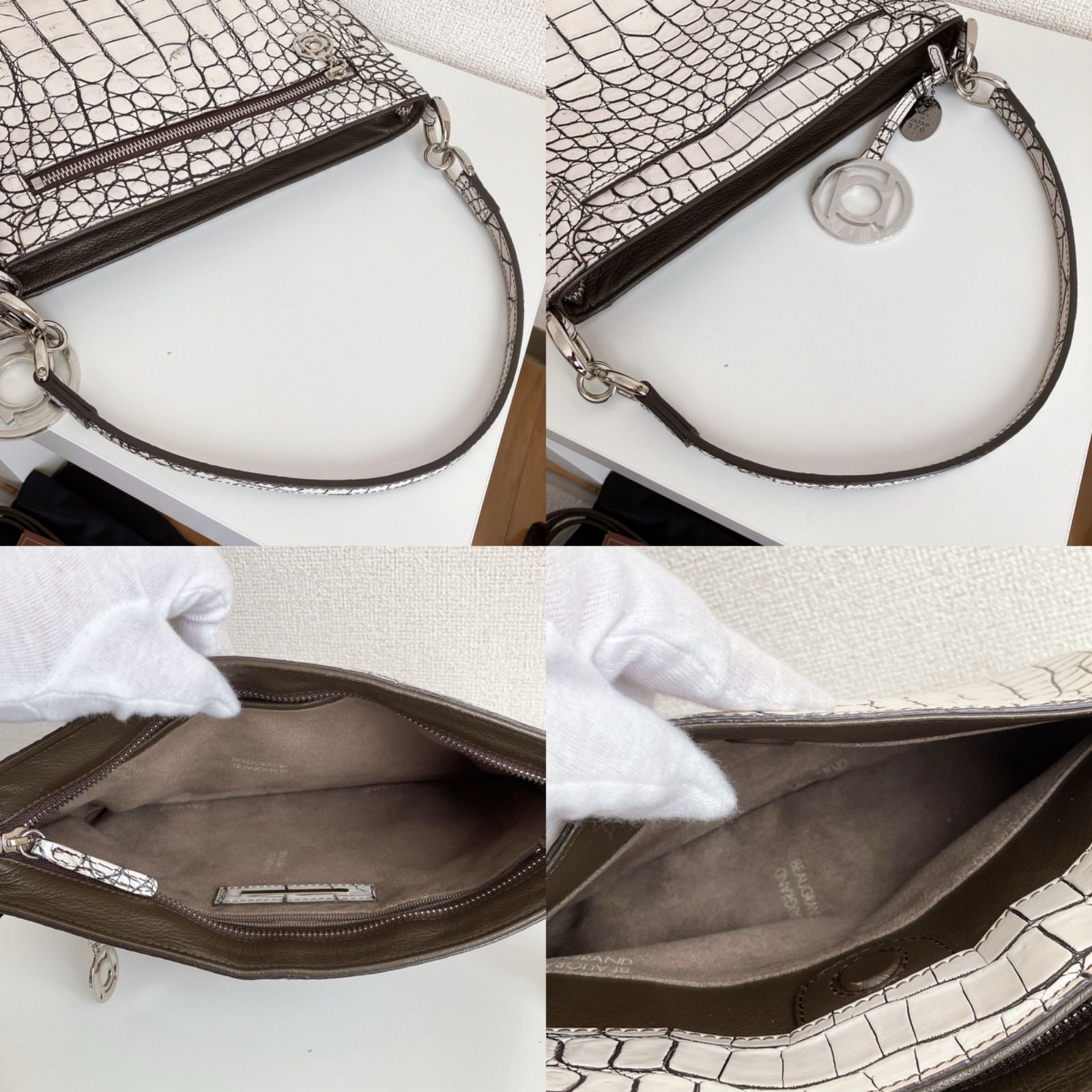 極美品 クロコダイル ボーグラン JRA認定 目地染 ハンドバッグ バニラ JRA認定】 BEAUGRAND ボーグラン クロコダイル バニラ バッグ 2way