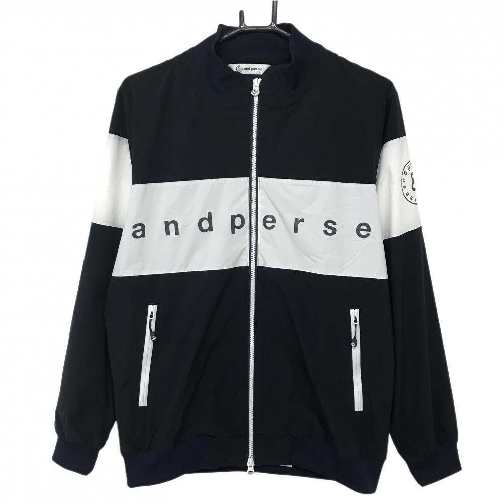 超 アンパスィ 中綿ジャケット ネイビー×白 後ろ身頃薄中綿 フロントロゴ メンズ L ゴルフウェア モデル and per se