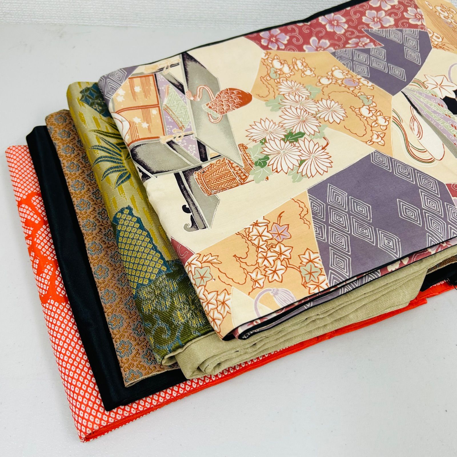 1511★正絹 丸帯 アンティーク 5本セット おまとめ リメイク素材 アンティーク 帯 正絹 5本 帯まとめ売り リメイク材料 m-442 - メルカリ