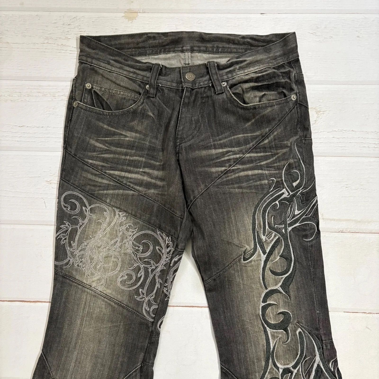 00s archive TORNADO MART トルネードマート flare denim トライバル 刺繍 ブーツカット フ デニム デニムパンツ ヴィンテージ 初期 y2k 激