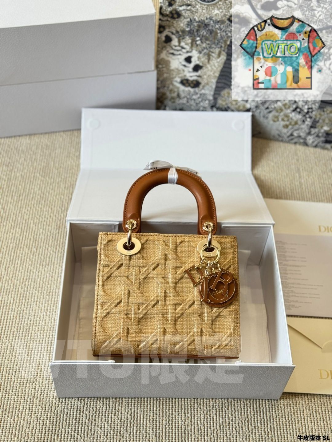 今日 Dior Lady Raffia Tote Bag ラフィア トートバッグ フルパッケージ付き -WT 0輸入