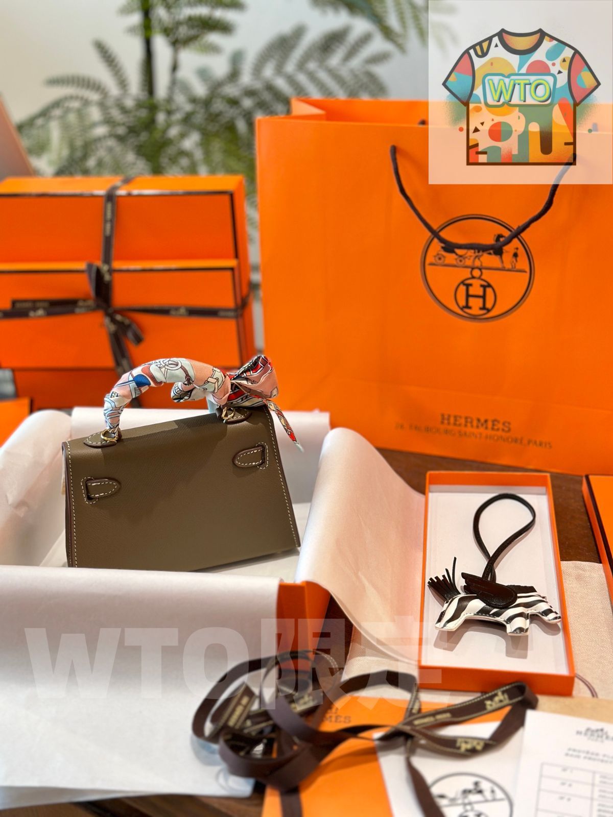 WTO通販 Herm s Mini Kelly 2 nd アップグレード レザー バッグ スカーフ ペガサスチャーム付き -WTO輸入-EDW 89
