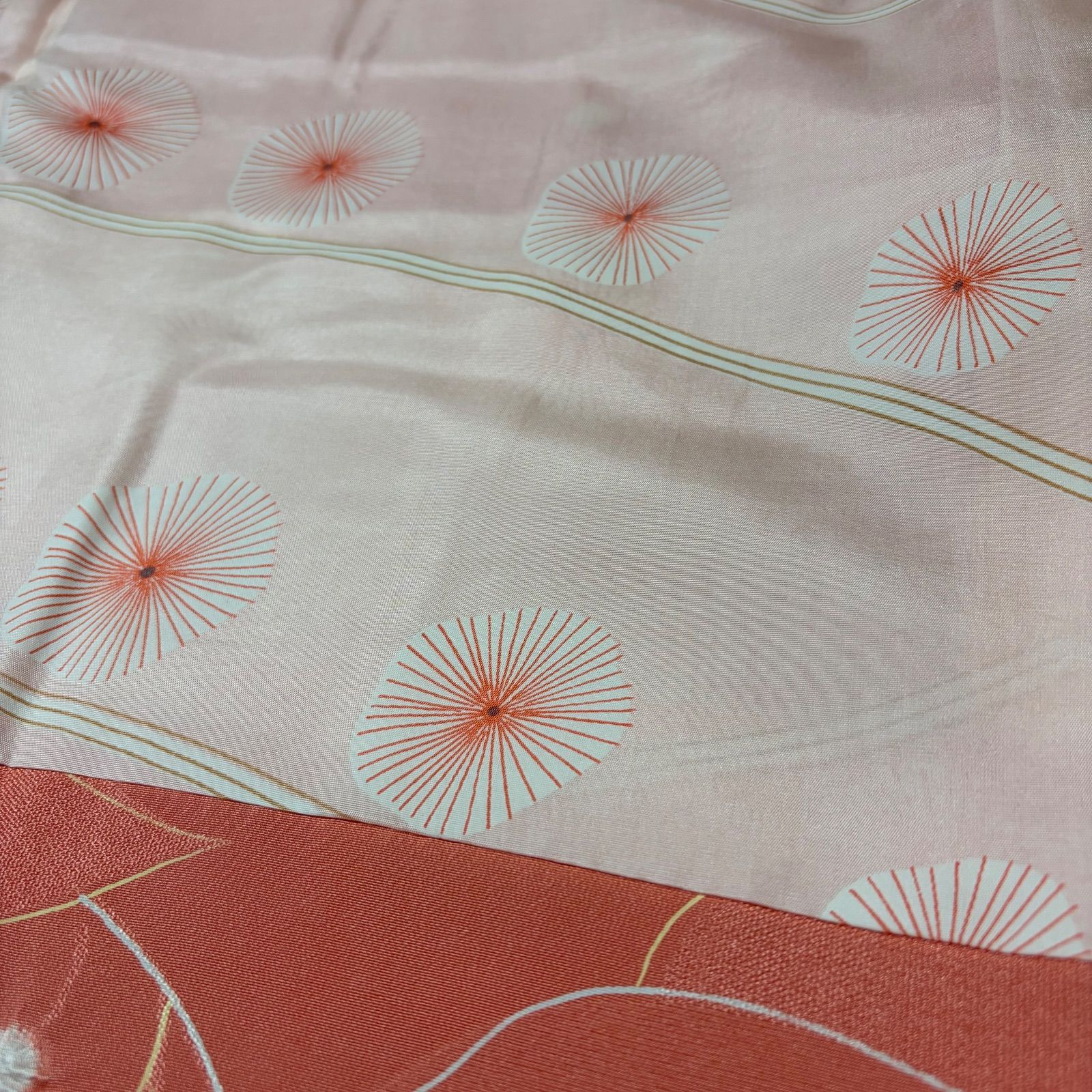  J 029 長羽織 サーモンピンク 葉っぱ 絞り しつけ糸付き 羽織 着物 浴衣