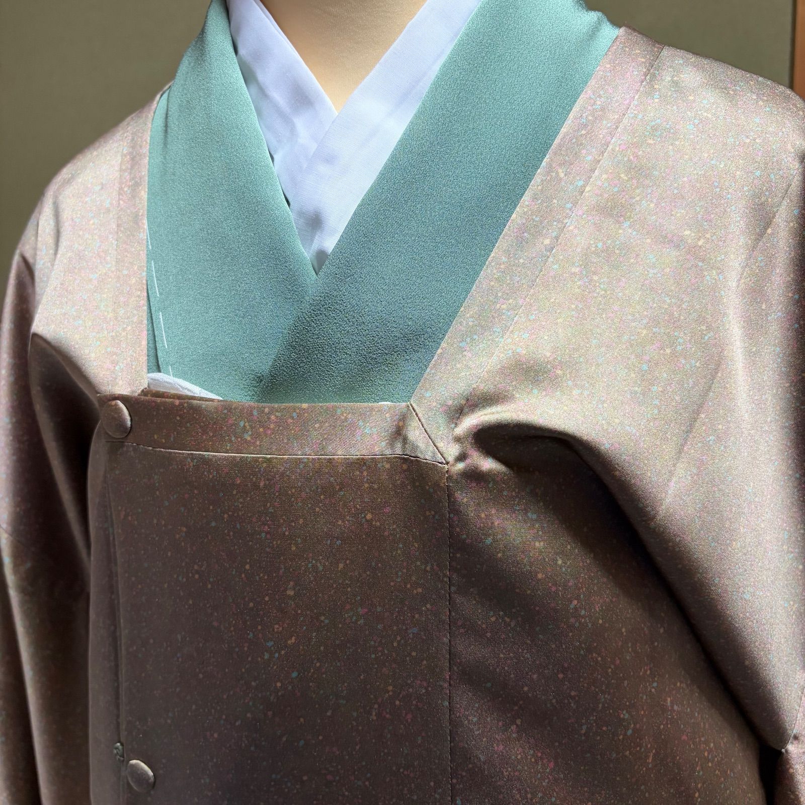 J 027 道行ロングコート 抹茶 グリーン たたき あられ 単衣