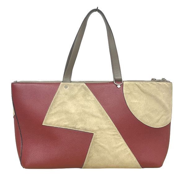 バリー 2WAY レッド×ベージュ レザー バッグ トートバッグ ショルダーバッグ レディース