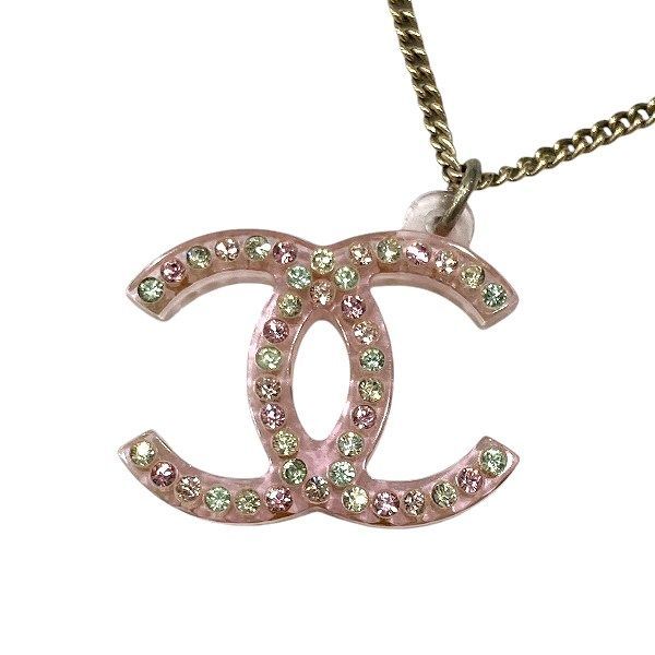 シャネル　CHANEL　ピンク×ゴールド　04A　ココマーク　ラインストーン　ブランド小物　ネックレス　レディース