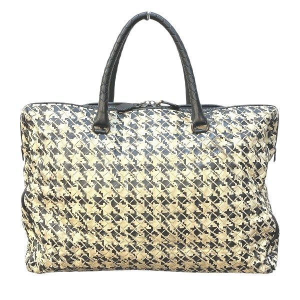 ボッテガ ヴェネタ イントレチャート ブラック×ベージュ 千鳥格子 レザー バッグ ビジネスバッグ ユニセックス