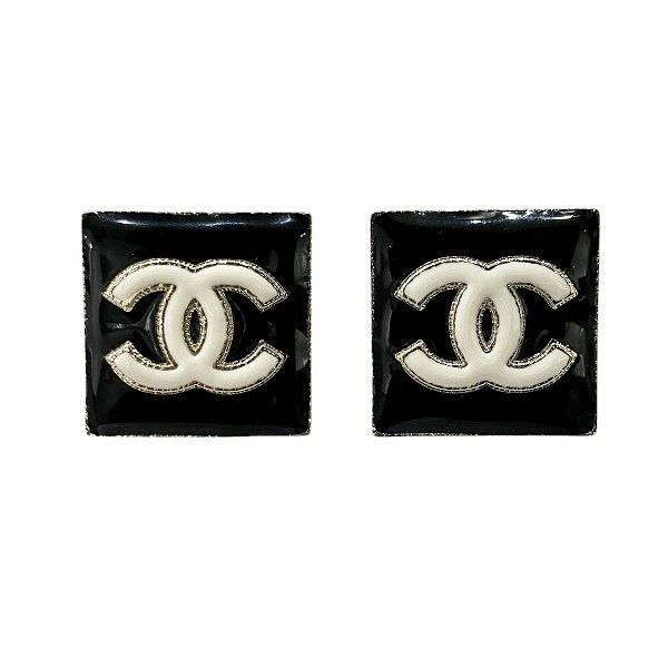 シャネル　CHANEL　ゴールド×ブラック　B22A　ココマーク　スクエア　ブランド小物　ピアス　レディース