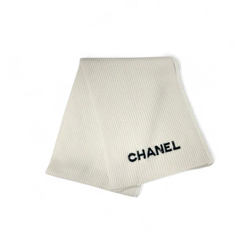 シャネル ココマーク ロゴ カシミヤ スパンコール マフラー ホワイト シャネル CHANEL マフラー カシミヤ ホワイト 白 ロゴ スパンコール