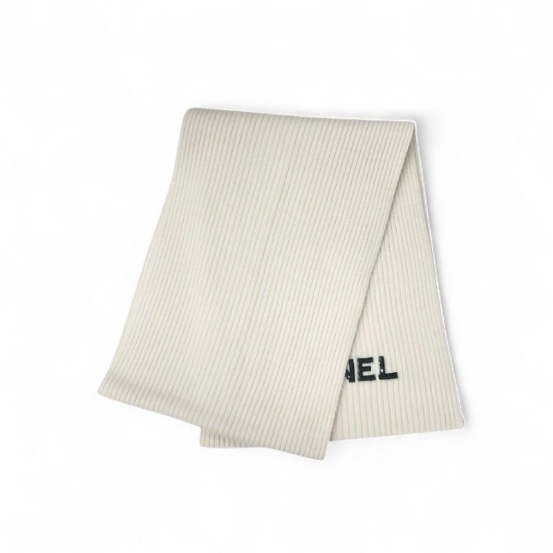 レア CHANEL カシミヤ マフラー ホワイト 白 シャネル CHANEL マフラー カシミヤ ホワイト 白 ロゴ スパンコール